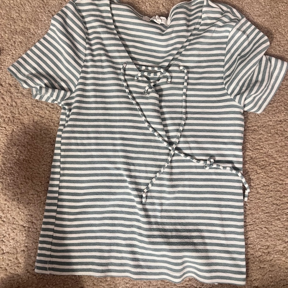 Aeropostale Green and White Striped Blouse